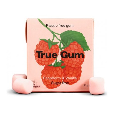 TRUE GUM žvýkačky bez cukru s příchutí maliny a vanilky 21 g